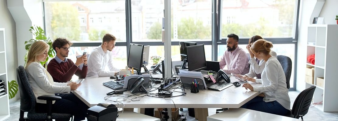 business team with computers working at office