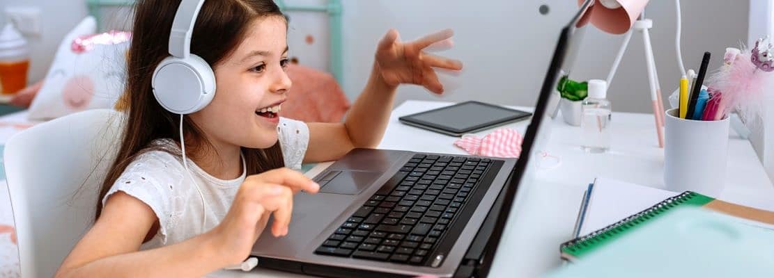 Girl studying from home with laptop