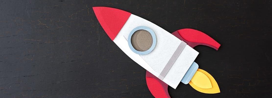 Rocket Spaceship Paper Craft Launch on Black Background