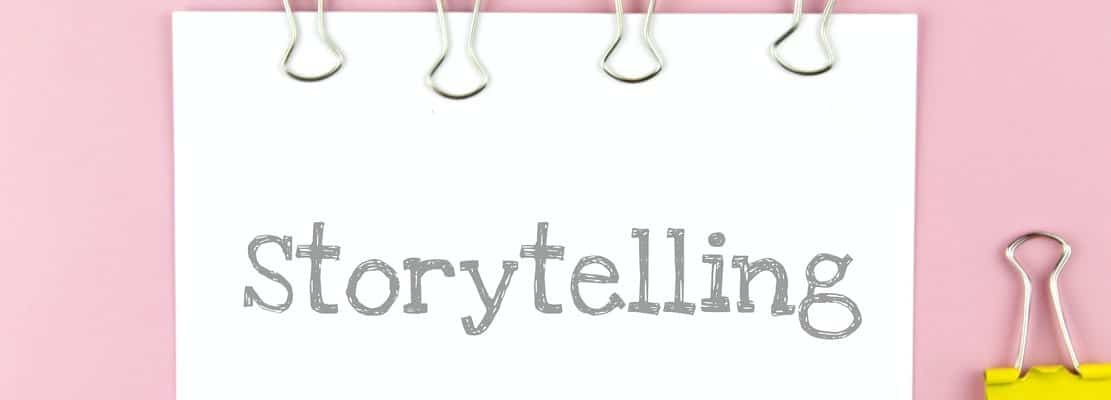 White paper speech bubble with inscription storytelling