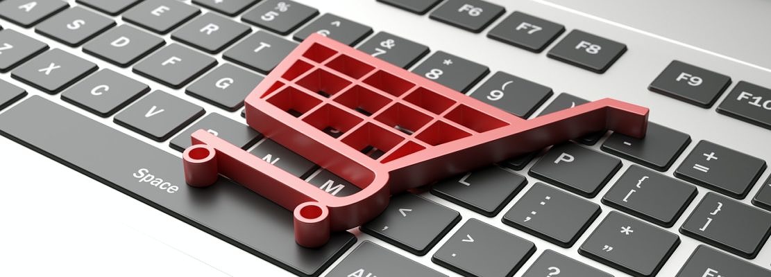 e-commerce symbol on a computer keyboard, black friday concept. 3d illustration