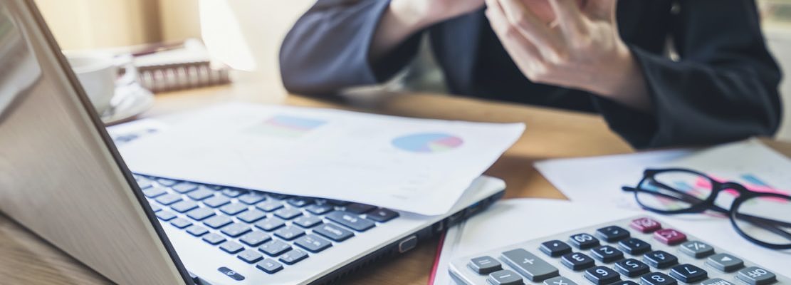 Businessman working on Desk office business financial accounting calculate