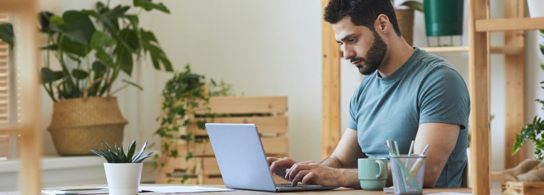Bearded Man Working at Home Office