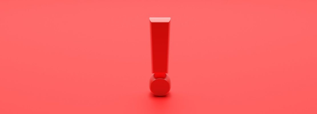 Exclamation mark on red color background. 3d illustration