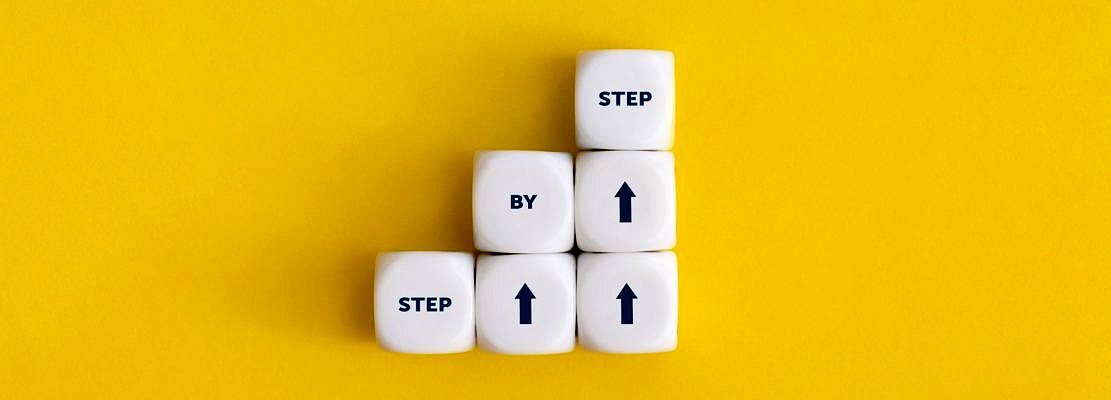 Business concept growth success process. Step by step. Top view with copy space. Flat lay.