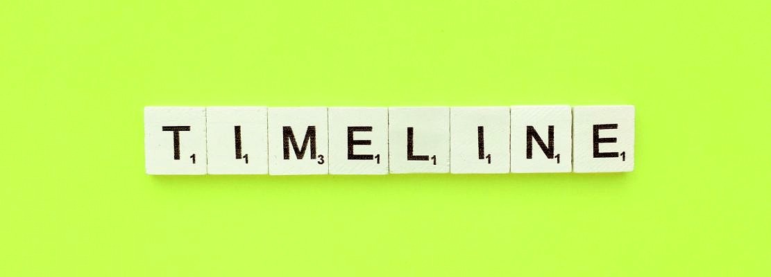 Timeline scrabble letters word on a green background