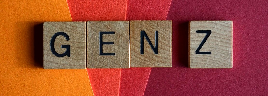 Gen Z, abbreviation for Generation Z, in wooden alphabet letters as banner headline