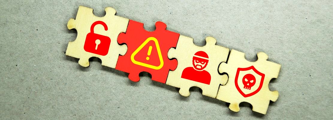 Puzzle with cyber robber icons, be careful and unlock. safety And security
