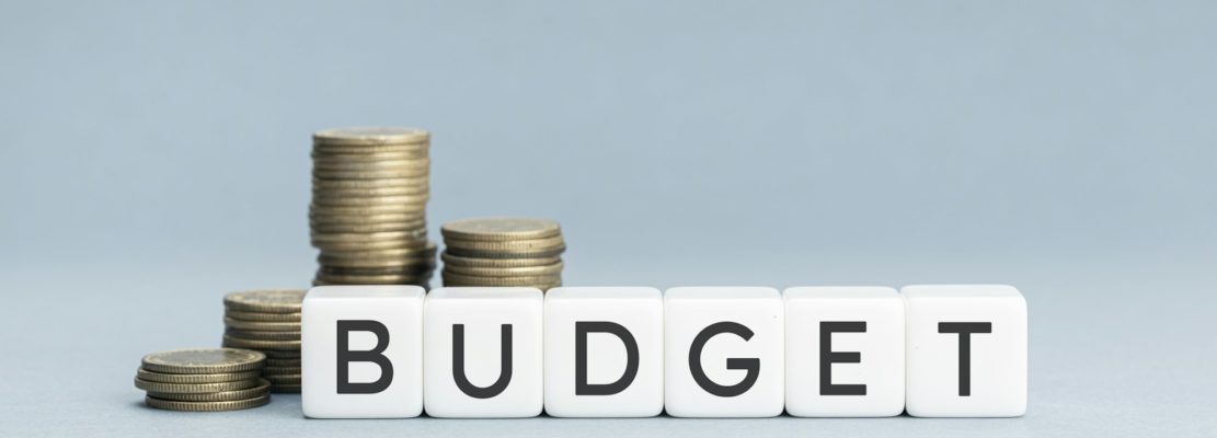 Budget word on white blocks shape