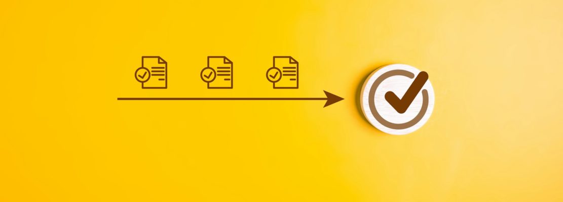 Checklist icons and magnifying glass for digital business document management and checking system