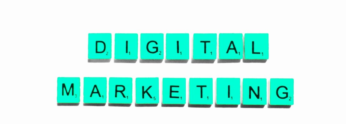 Digital marketing- scrabble letters word on a white background