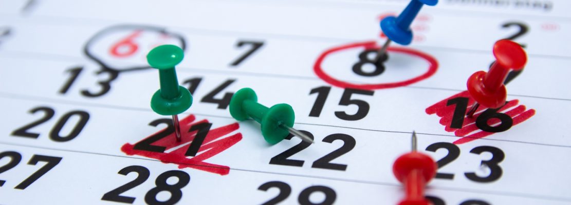 Calendar, diary with marks of significant and special dates.