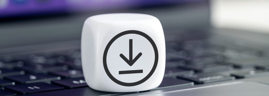 Download Data Storage Concept. Download icon on cube block on laptop
