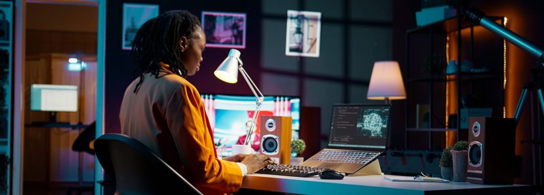 African american girl studying servers providing AI computing resources