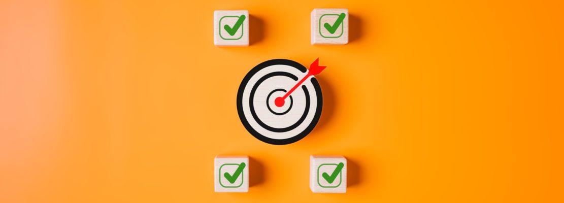 Target goal and check mark sign icons for increasing