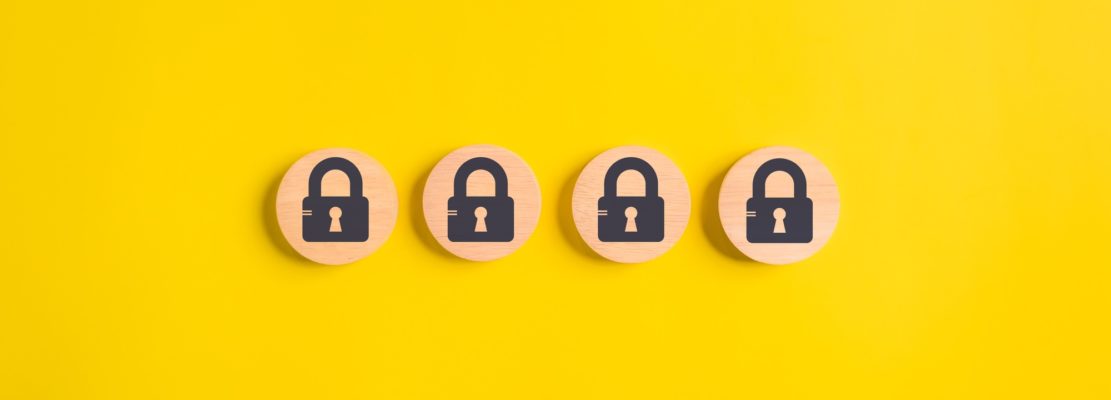 lock on wooden isolate background. privacy security lock. protect data.