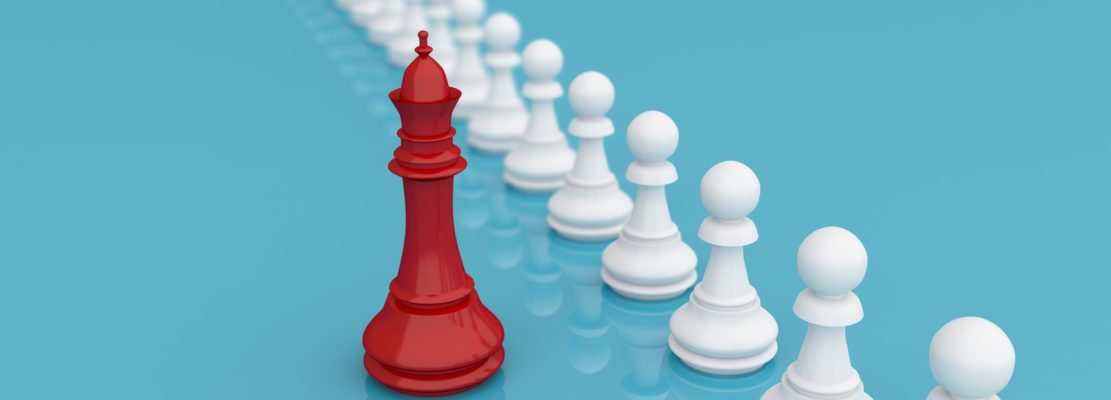 Leadership or different concept with red and white chess
